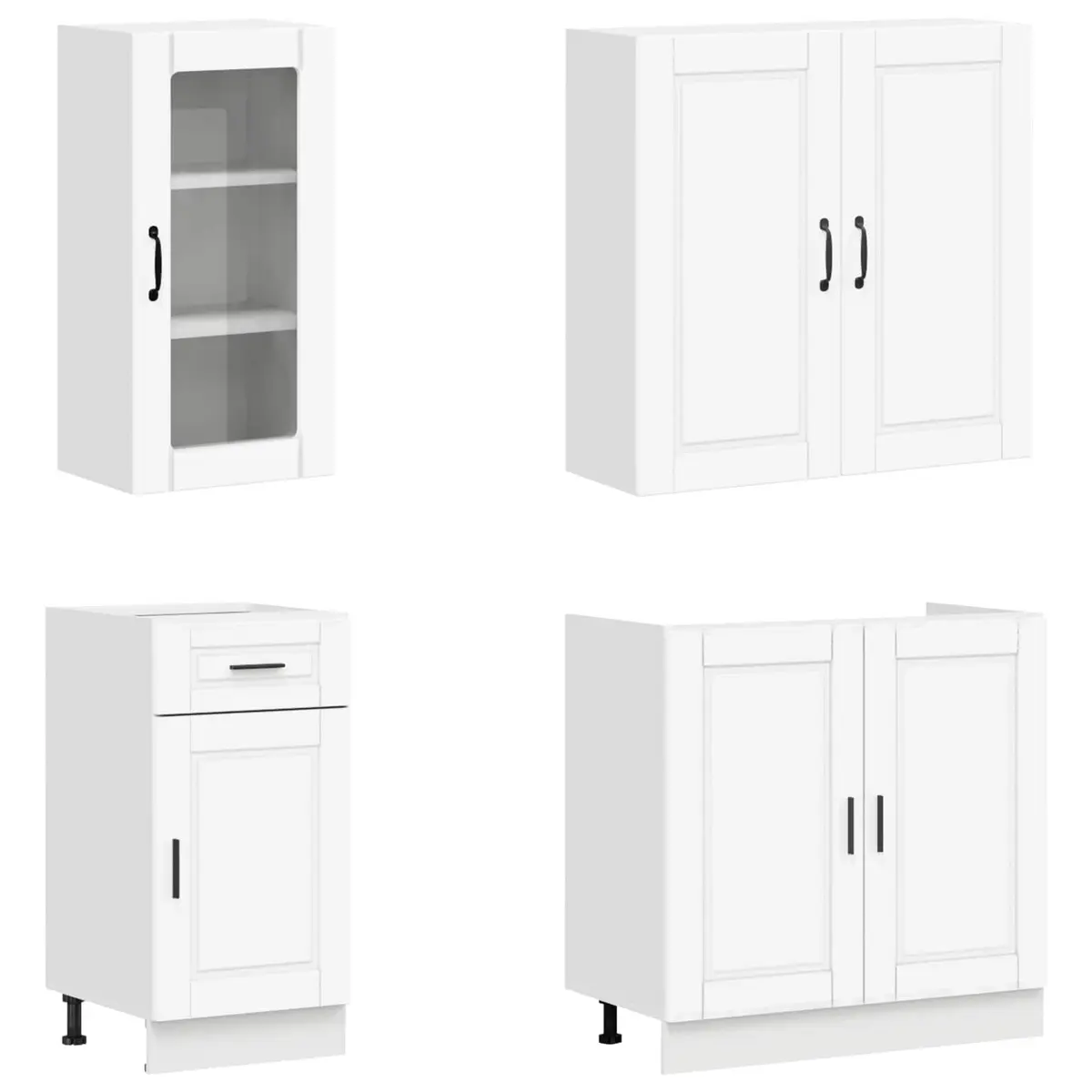Kitchen Cabinet Unit 8 Piece White Engineered Wood Storage Furniture Set