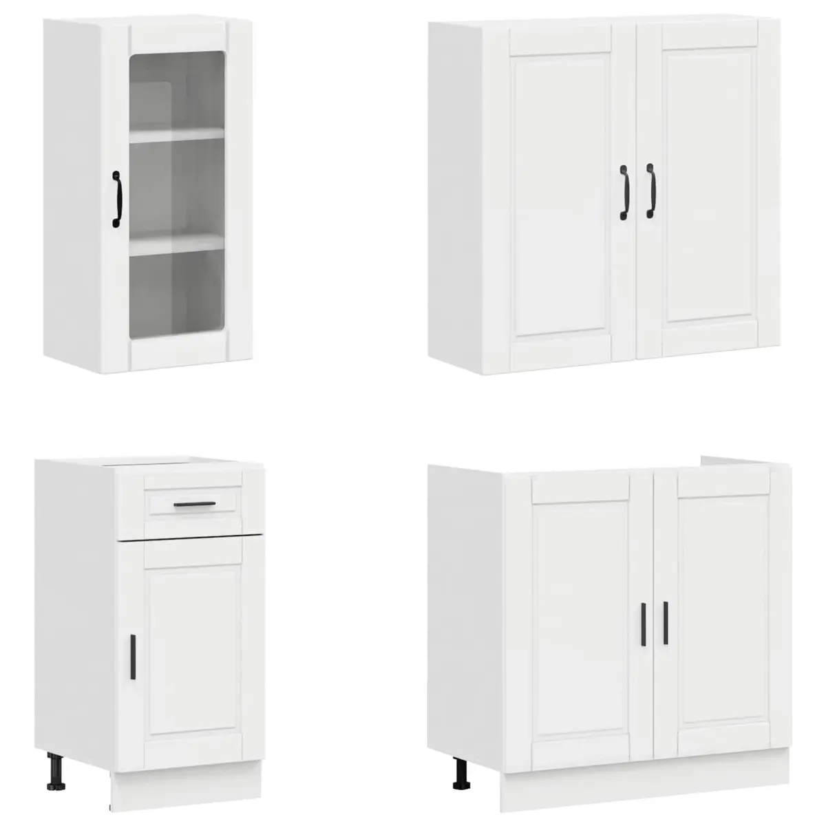 Kitchen Cabinet High Gloss White Engineered Wood 8 Piece Storage Unit