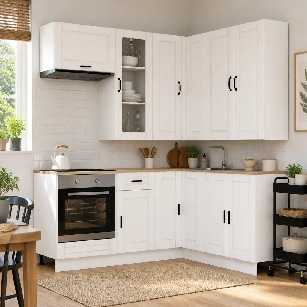 Kitchen Unit PORTO 8 Piece White Engineered Wood Cabinet Storage Furniture