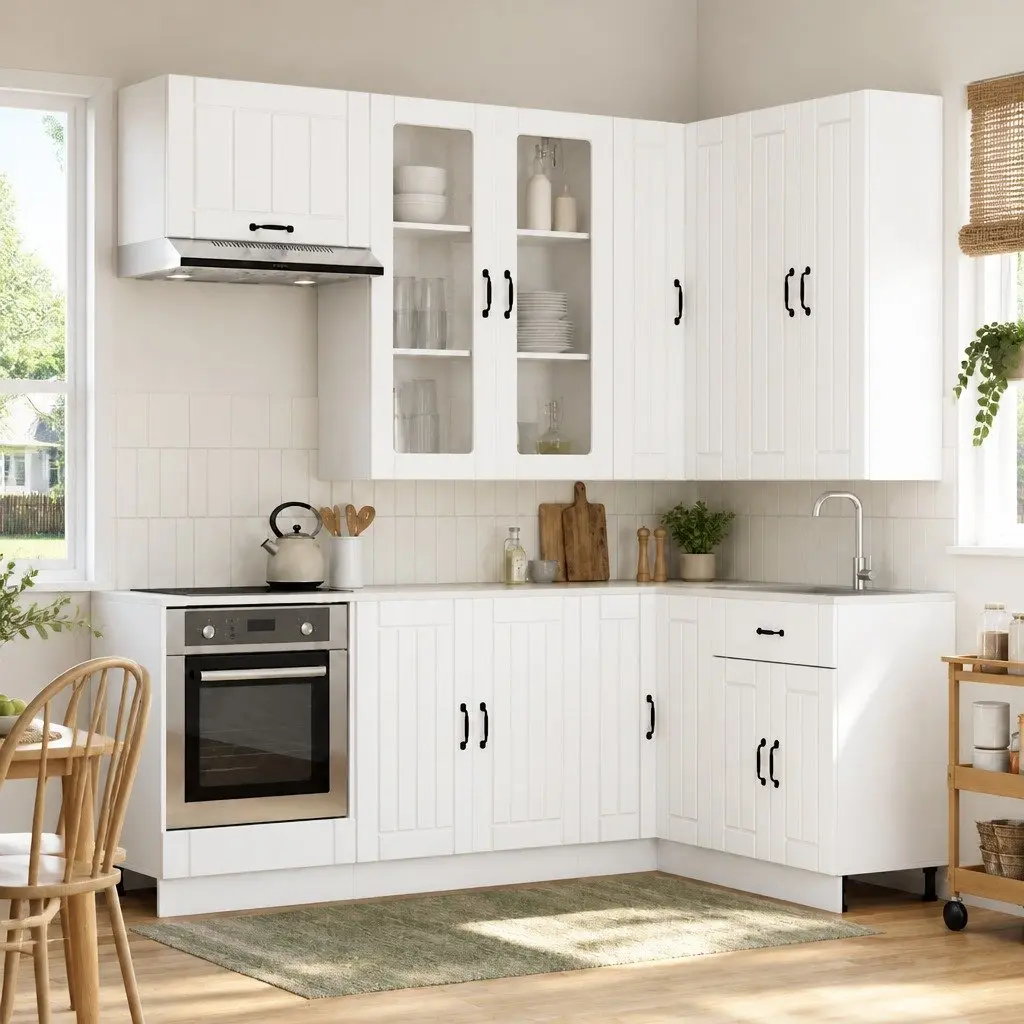 Modern Kitchen Unit 8 Piece Storage Cabinet White Engineered Wood Contemporary