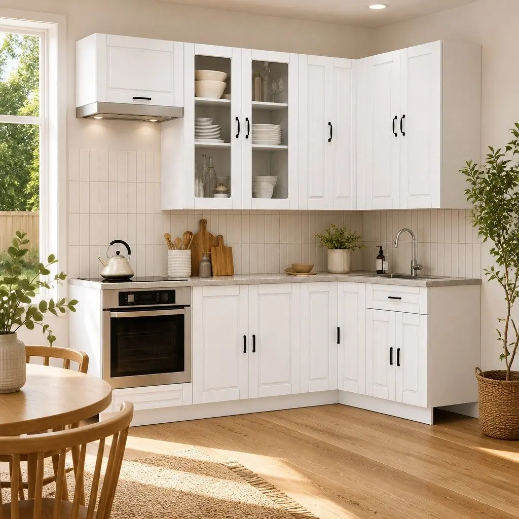Kitchen Cabinet Unit 8 Pieces White Engineered Wood Storage Adjustable Feet