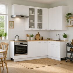 Kitchen Cabinet Unit 8 Piece White Modern Storage Engineered Wood Organizer