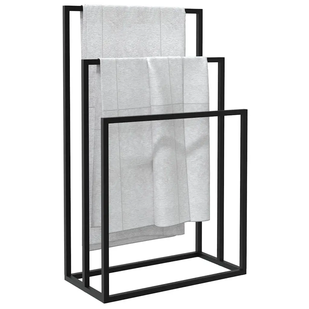 Freestanding Towel Rack 3 Tier Black Iron Bathroom Storage Holder Organiser