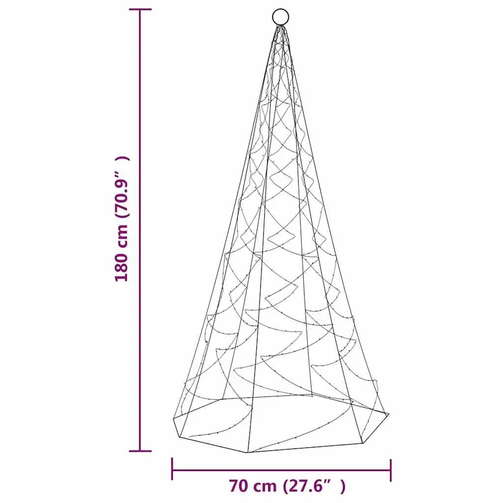 Christmas Tree Flagpole Light 180cm 200 LED Warm White 8 Effects Holiday
