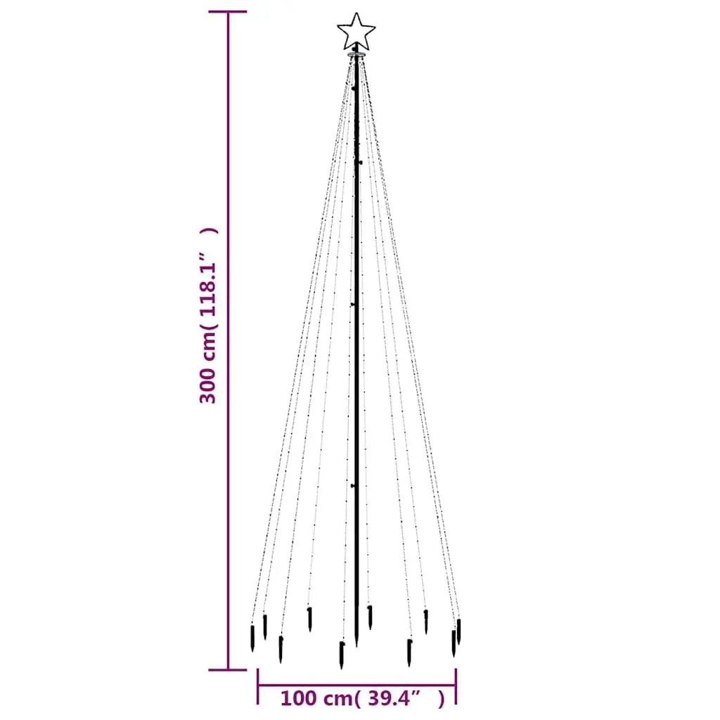 Christmas Tree with Spike 300cm Tall 310 Blue LEDs Holiday Home Decoration