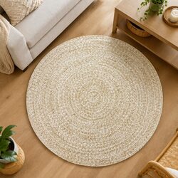 Handmade Jute Area Rug White Brown Braided Natural Rustic Floor Carpet 180cm