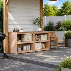 Outdoor Kitchen Cabinet Storage 2 Piece Set Garden Furniture Brown Wood Shelves