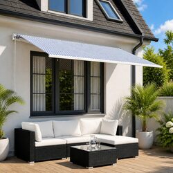 Awning Replacement Fabric Blue White 300 x 250 cm UV Weather Resistant Outdoor