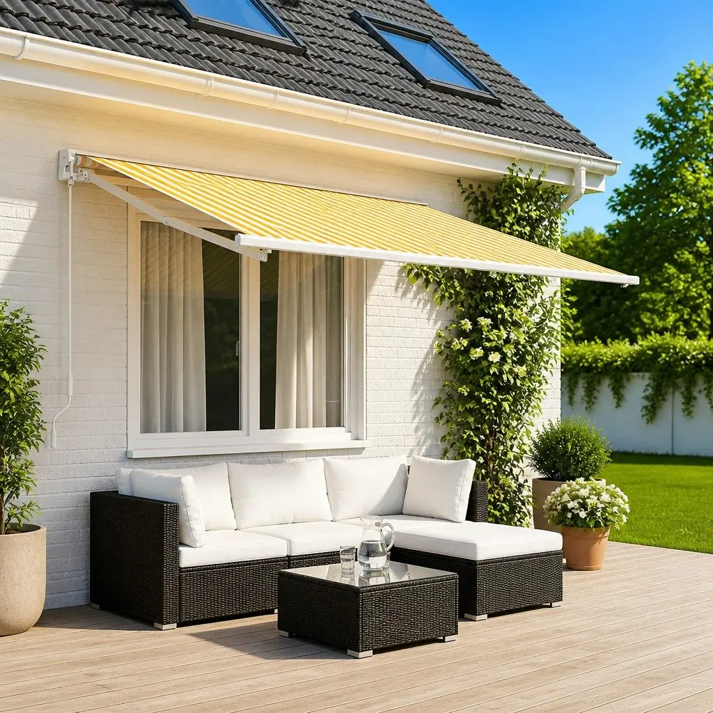 Awning Replacement Fabric UV Resistant Weather Resistant 400 x 350 cm Yellow White