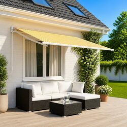 Awning Replacement Fabric Yellow White 400 x 350 cm Outdoor Shade Garden Terrace