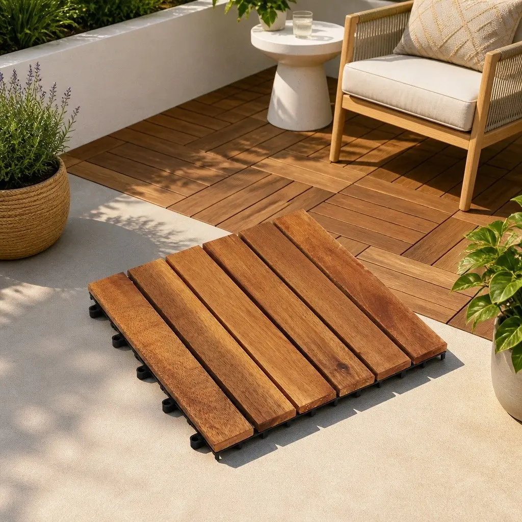 Acacia Wood Decking Tiles Interlocking 30x30cm Brown