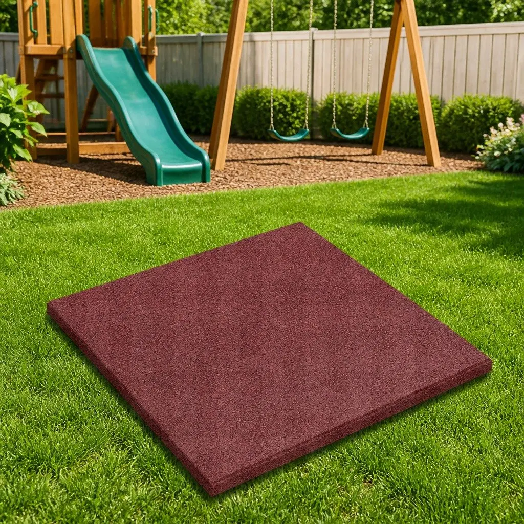 Fall Protection Tiles 18 Piece 50 x 50 cm Red Outdoor Rubber Safety Flooring