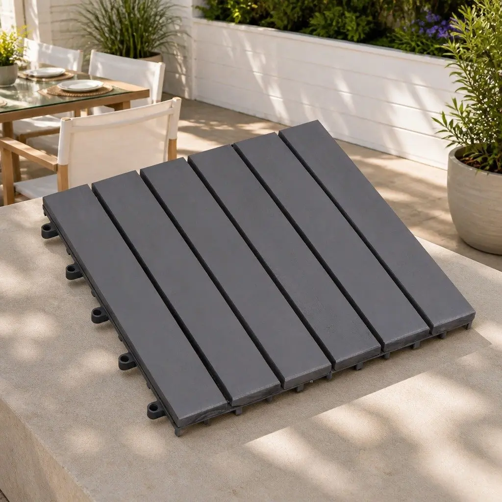 Decking Tile 30 pcs Grey 30x30 cm Acacia Wood Interlocking Square Outdoor Patio