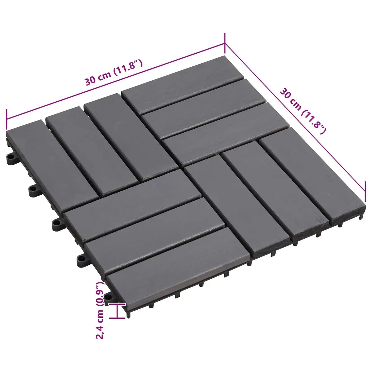 Decking Tile 20 pcs Grey 30 x 30 cm Acacia Hardwood Interlocking Square