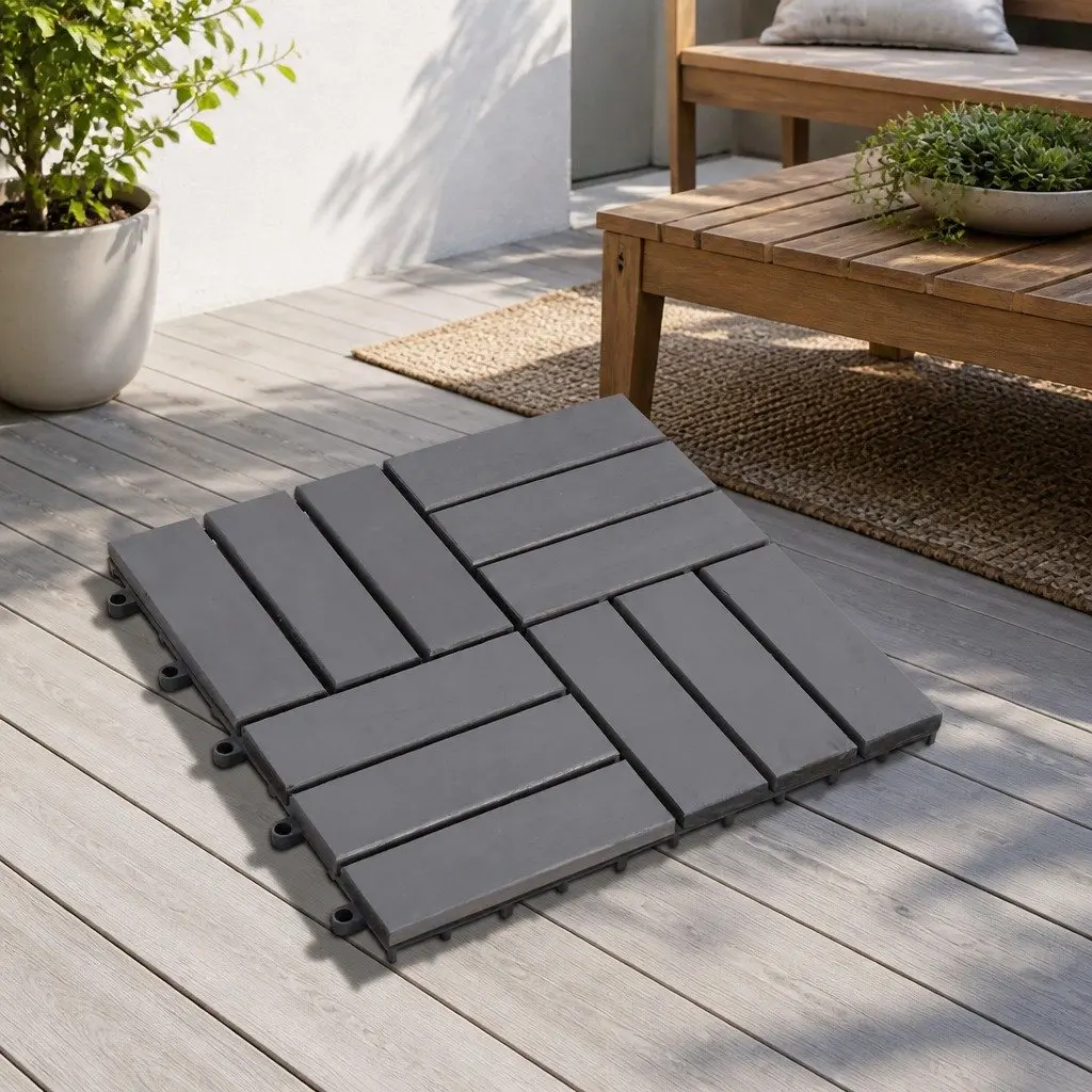 Decking Tiles 30pcs Grey 30x30cm Acacia Hardwood Interlocking Outdoor Patio