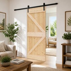 Sliding Door 90 x 210 cm Solid Pine Wood Natural Black Modern Room Divider
