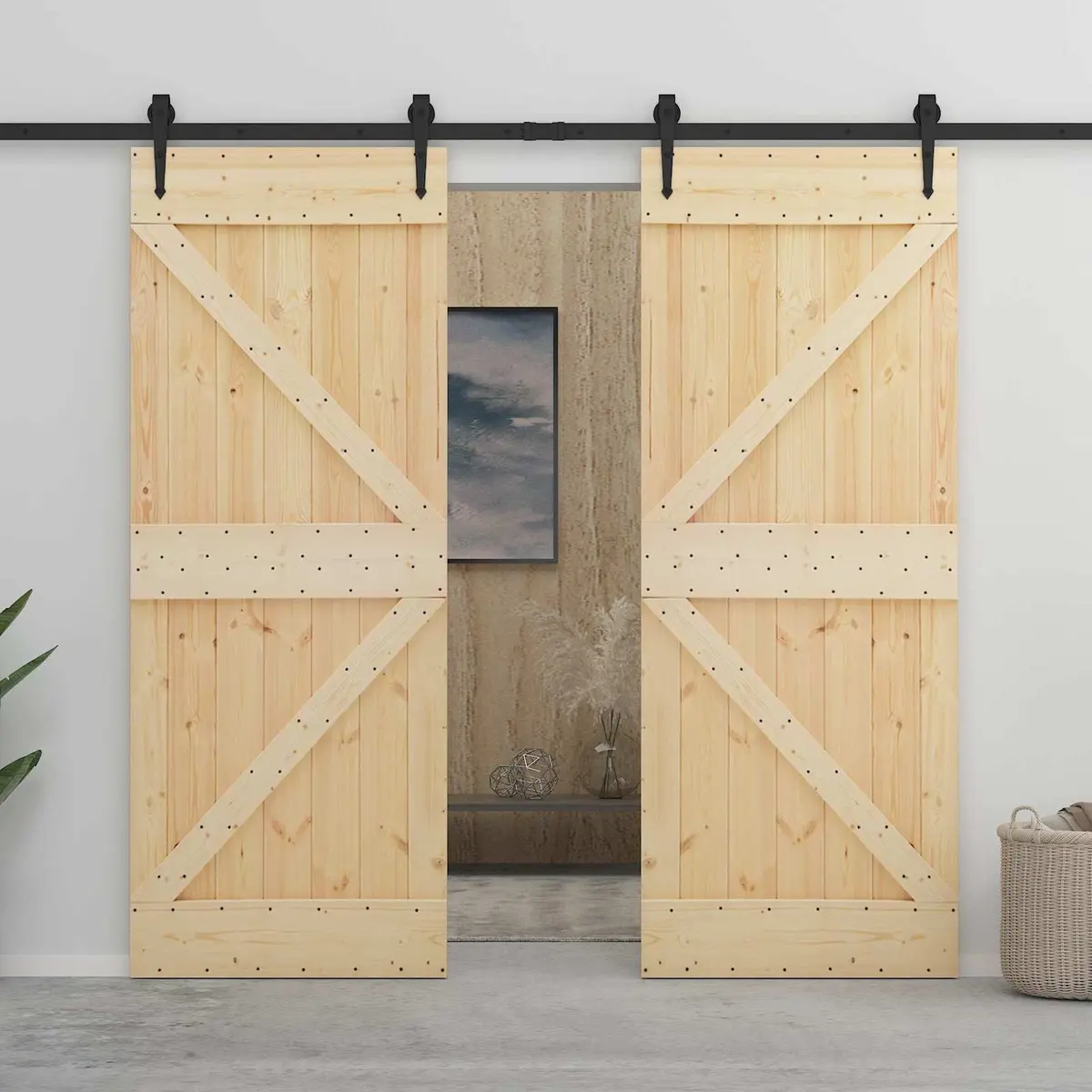 Sliding Door Solid Pine Wood Natural 100 x 210 cm