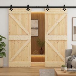 Sliding Door 2 pcs Solid Pine Wood Modern Room Divider Space-Saving Interior