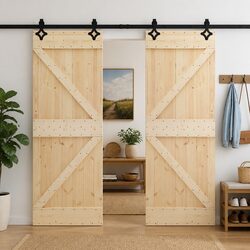 Sliding Door 2 pcs 80 x 210 cm Solid Pine Wood Brown Modern Interior Room