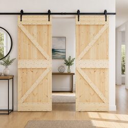Sliding Door 90 x 210 cm Pine Wood Modern Interior Space-Saving 2 Panels