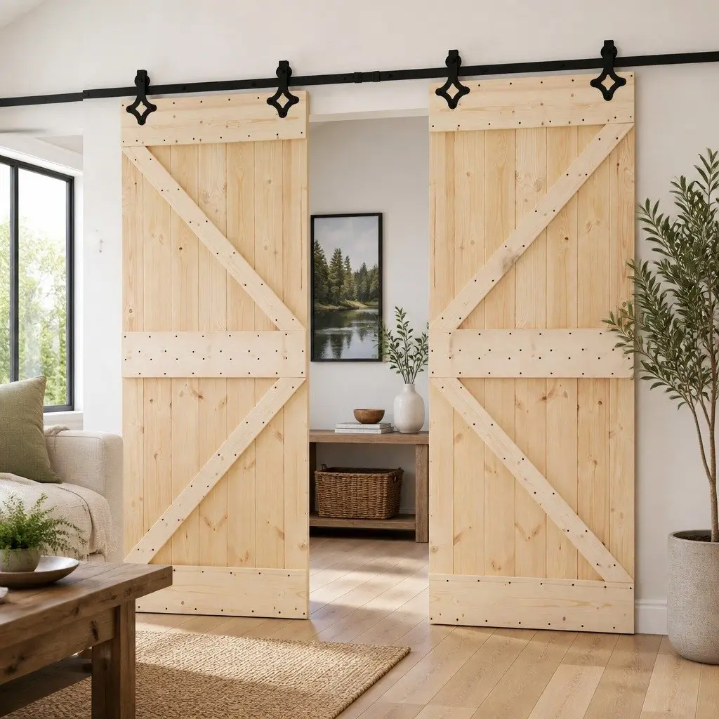 Sliding Door Solid Pine Wood Natural Modern Interior Room Divider 2 pcs