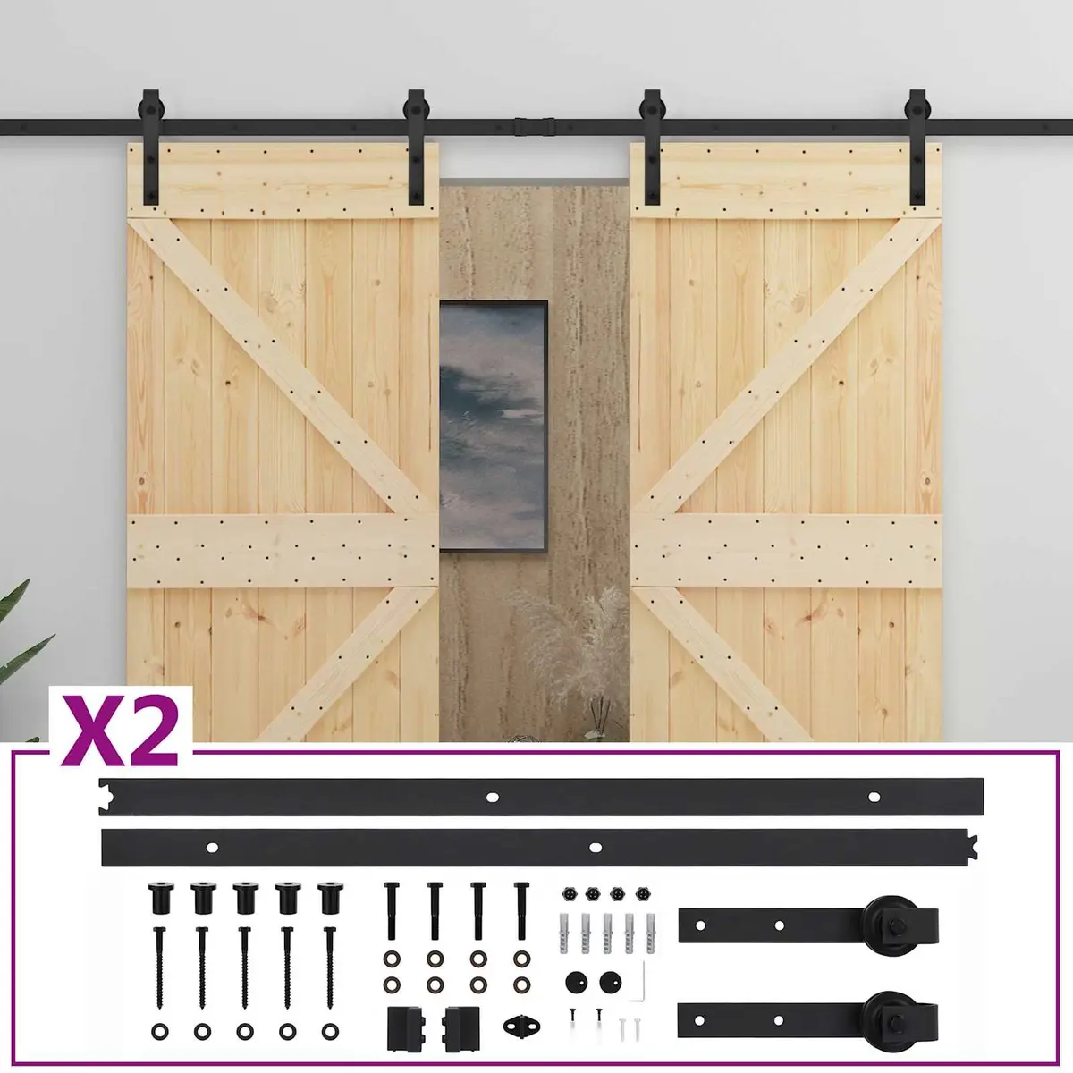 Sliding Door Solid Pine Wood Modern Room Divider 2 Pcs Brown