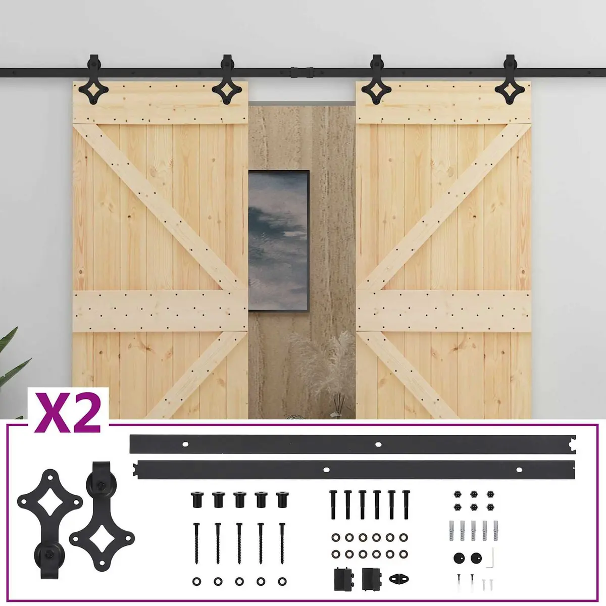 Sliding Door Solid Pine Wood 100 x 210 cm Brown Modern Interior 2 pcs