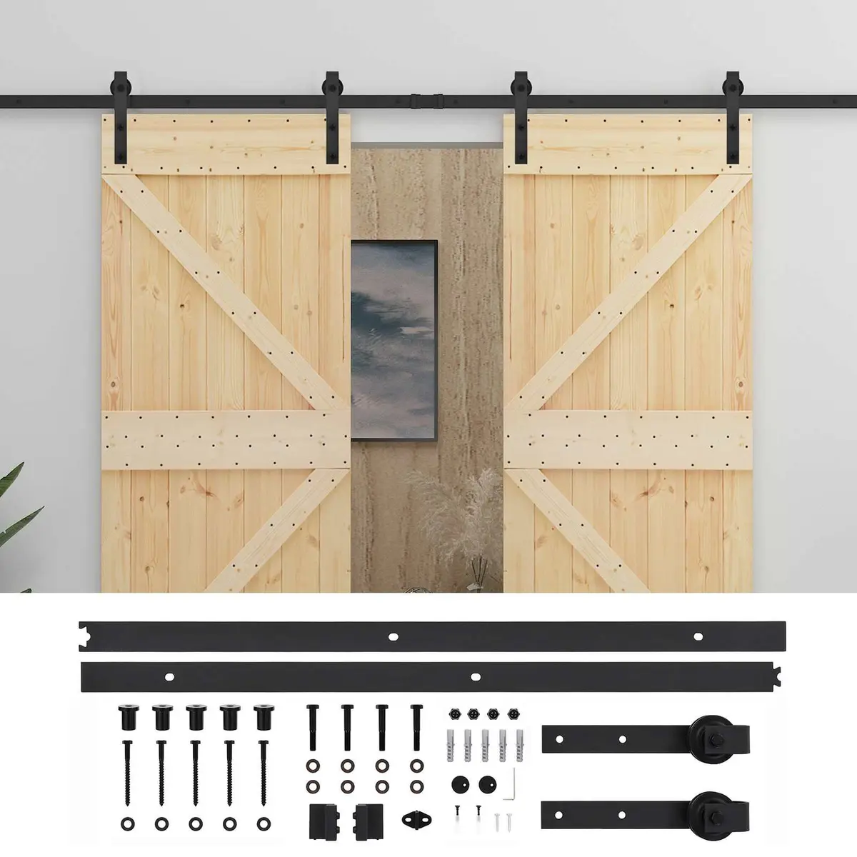 Sliding Door Solid Pine Wood 100 x 210 cm Brown Space-Saving Room Divider 2 pcs