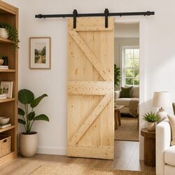 Sliding Door Solid Pine Wood Natural Brown Black 70 x 210 cm Space-Saving Room