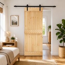 Sliding Door Pine Wood Natural Black 80 x 210 cm Modern Room Divider Space Saver