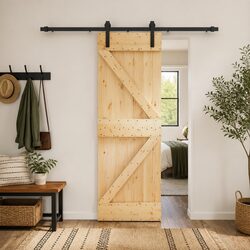Sliding Door Modern Room Divider 70x210cm Natural Pine Wood Black Track