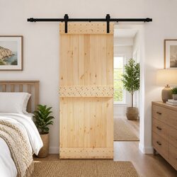 Sliding Door Solid Pine Wood Natural Black 85 x 210 cm Modern Space-Saving Room