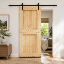 Sliding Door Solid Pine Wood Natural Brown 90 x 210 cm Modern Room Divider