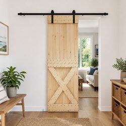 Sliding Door Natural Pine Wood 70 x 210 cm Modern Space-Saving Interior Divider