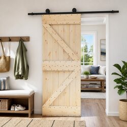 Sliding Door Solid Pine Wood Natural Black 85 x 210 cm Modern Room Divider