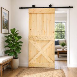 Sliding Door Solid Pine Wood Natural Black 95 x 210 cm Space-Saving Modern