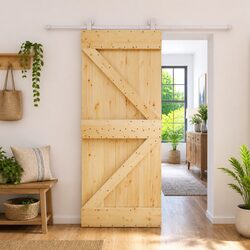 Sliding Door Natural Pine Wood 80 x 210 cm Modern Room Divider Space-Saving