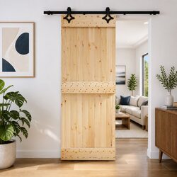 Sliding Door Solid Pine Wood Natural Black 80 x 210 cm Modern Room Divider