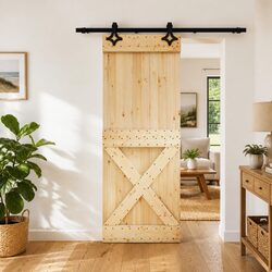 Sliding Door Solid Pine Wood Natural Brown 80 x 210 cm Modern Room Divider