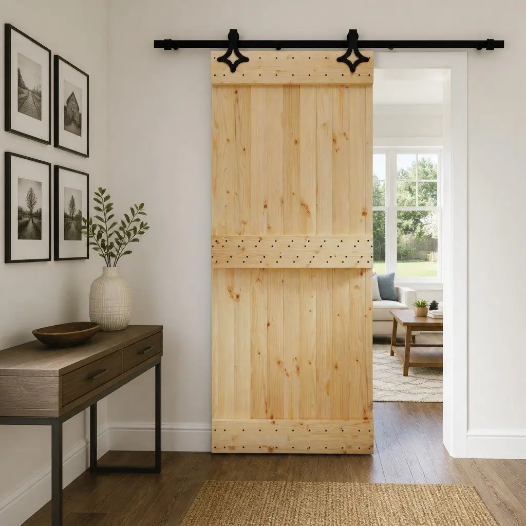 Sliding Door Solid Pine Wood Modern Space-Saving 85 x 210 cm Brown