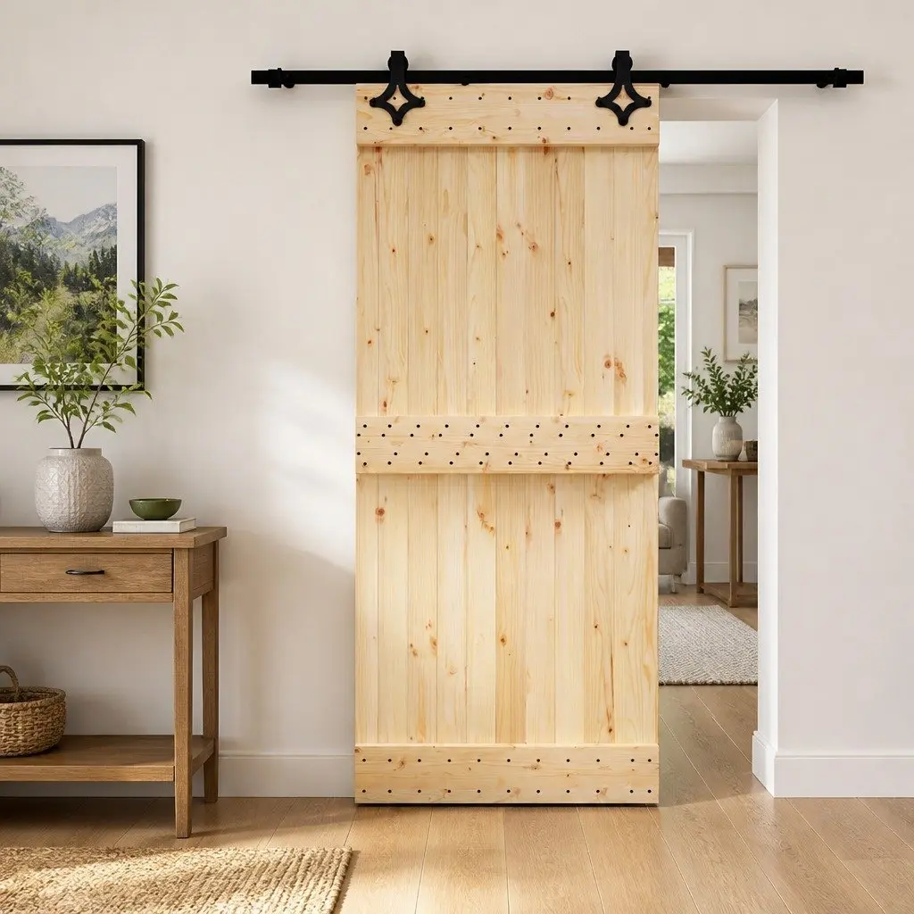 Sliding Door 90 x 210 cm Space-Saving Interior Room Divider Natural Wood