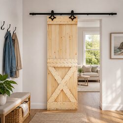 Sliding Door 70 x 210 cm Space-Saving Room Divider Pine Wood Modern Design