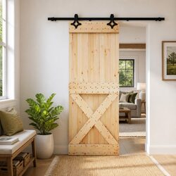 Sliding Door 80 x 210 cm Natural Brown Solid Pine Wood Modern Room Divider