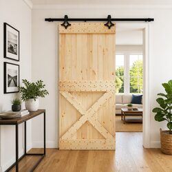 Sliding Door Natural Brown Pine Wood 95 x 210 cm Modern Room Divider