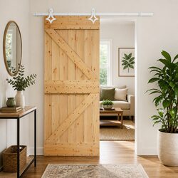 Sliding Door Solid Pine Wood Natural White 85 x 210 cm Room Divider Barn Door