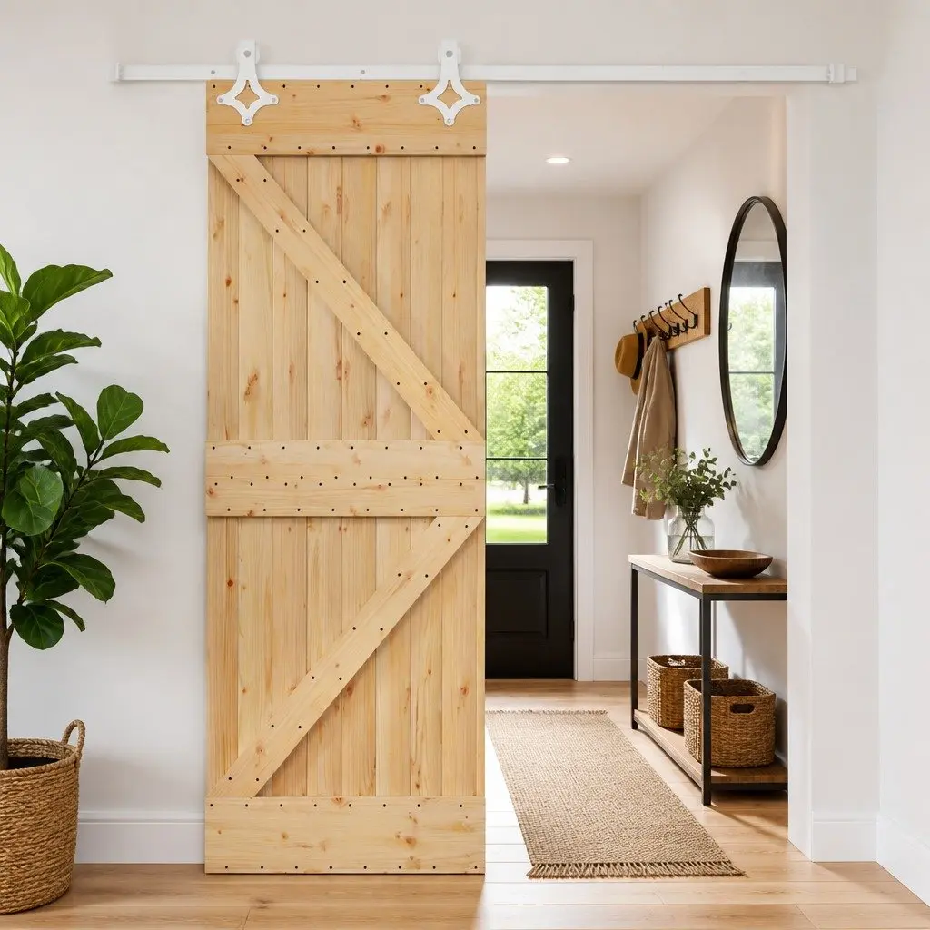 Sliding Door Solid Pine Wood Natural White 80 x 210 cm Modern Room Divider