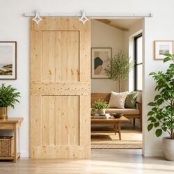 Sliding Door Natural White 90 x 210 cm Solid Pine Wood Top Track Modern Room