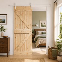 Sliding Door 80x210cm Pine Wood Natural White Modern Room Divider Space Saver