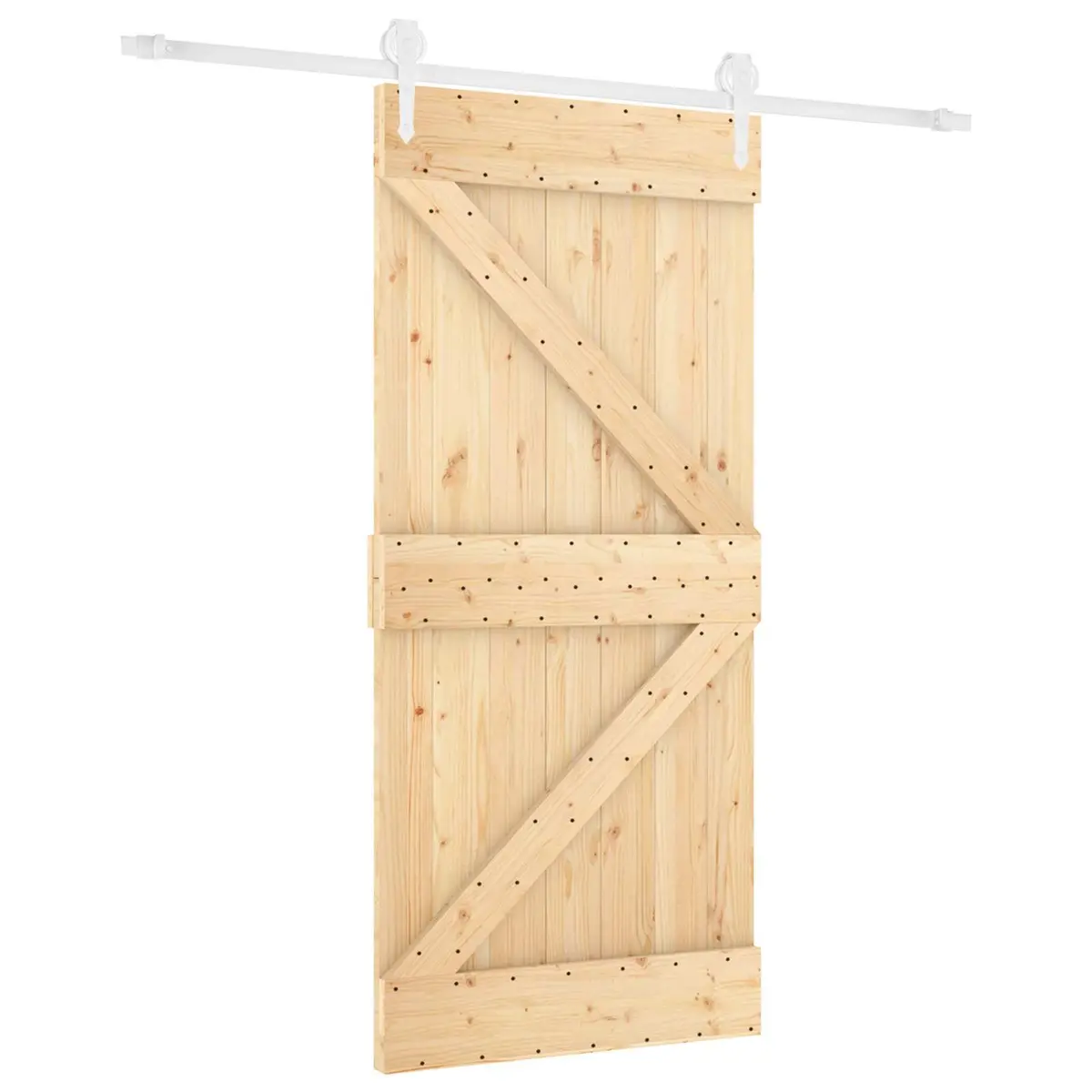 Sliding Door Pine Wood Natural White 90 x 210 cm Space-Saving Interior