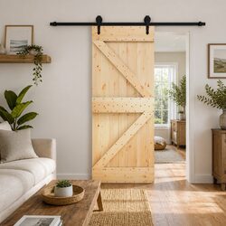 Sliding Door Natural Brown Black 85 x 210 cm Solid Pine Wood Space Saver